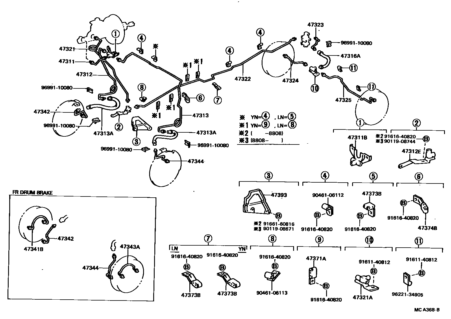 Toyota HILUX 制动配管和卡箍 EPC diagram — MCA368B