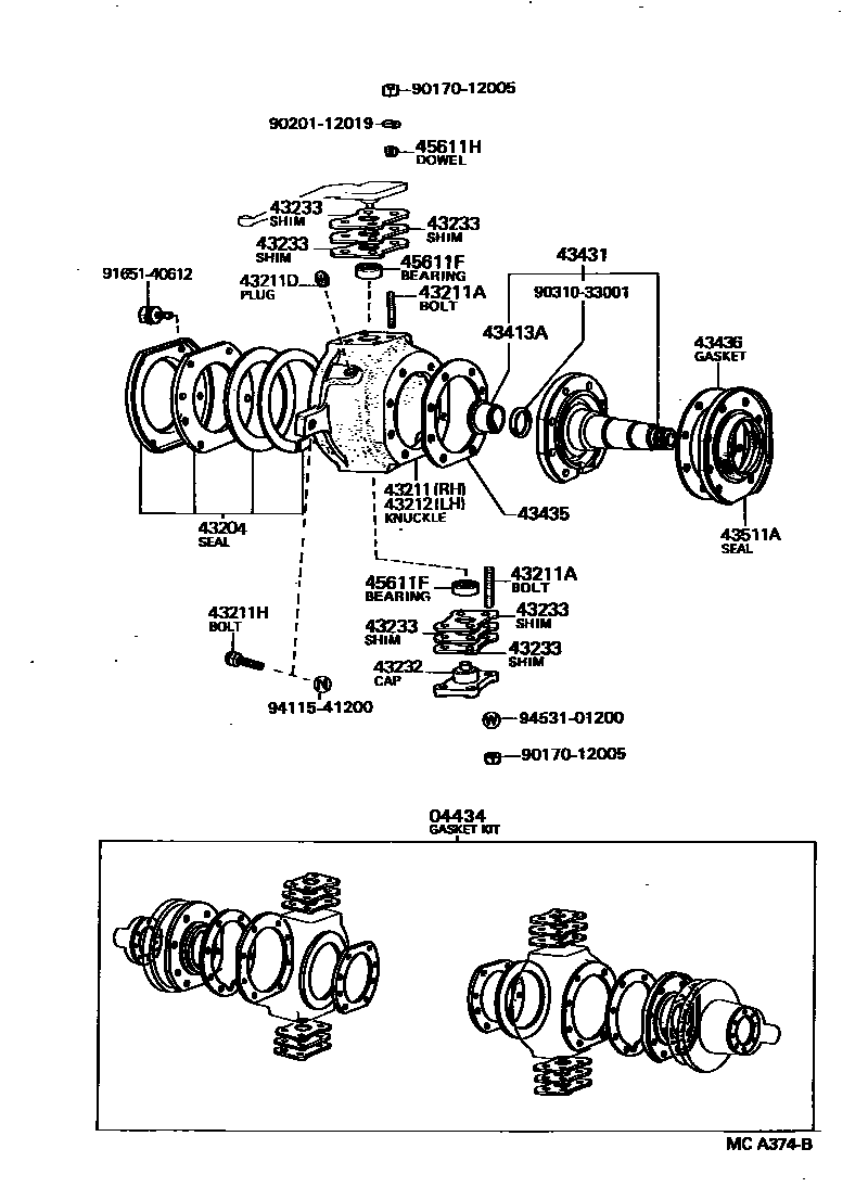 Toyota HILUX 前桥控制臂和转向节 EPC diagram — MCA374B