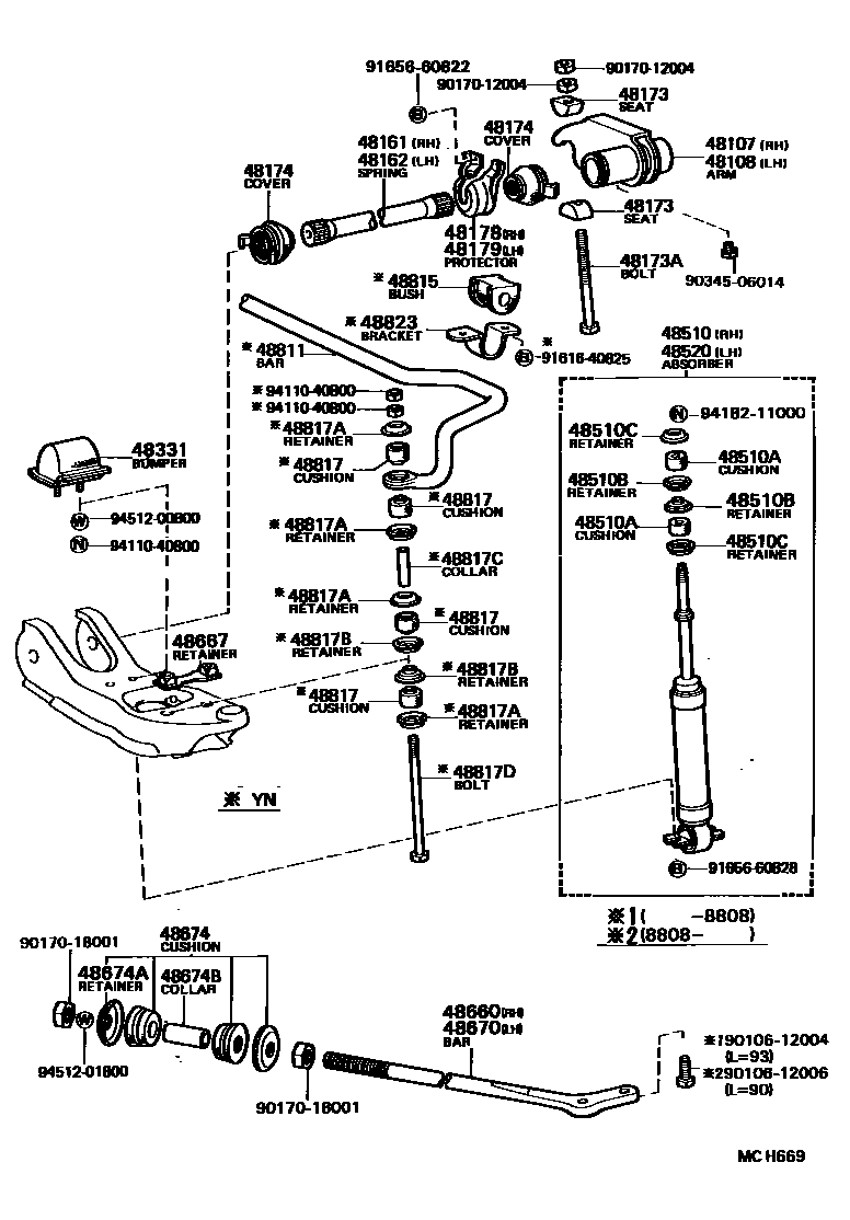Toyota HILUX Front Spring & Shock Absorber EPC diagram — MCH669