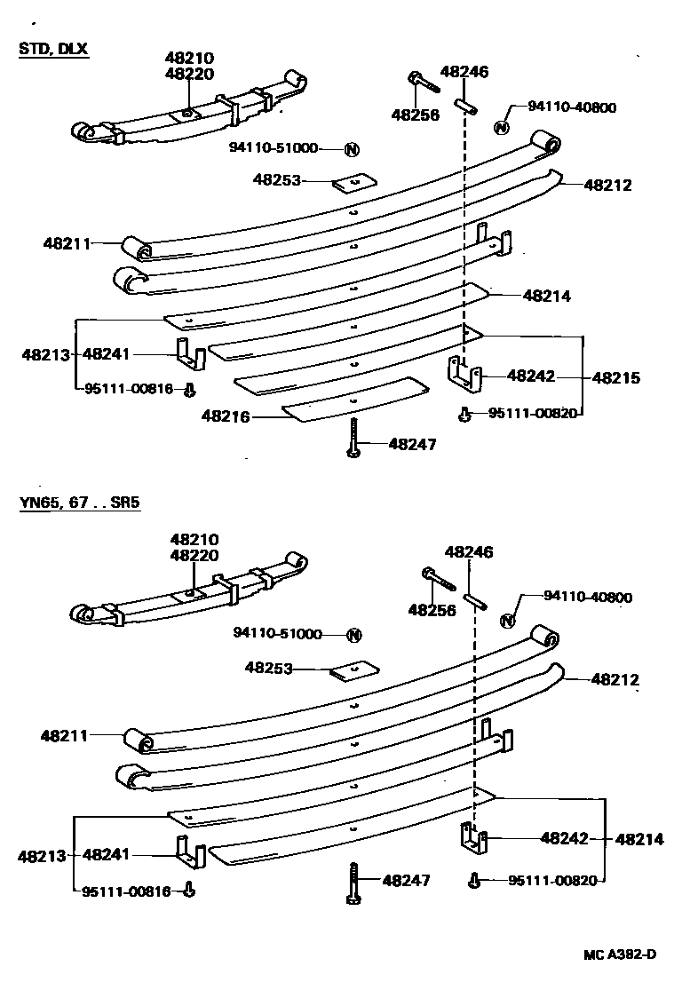 Toyota HILUX Rear Spring & Shock Absorber EPC diagram — MCA382D