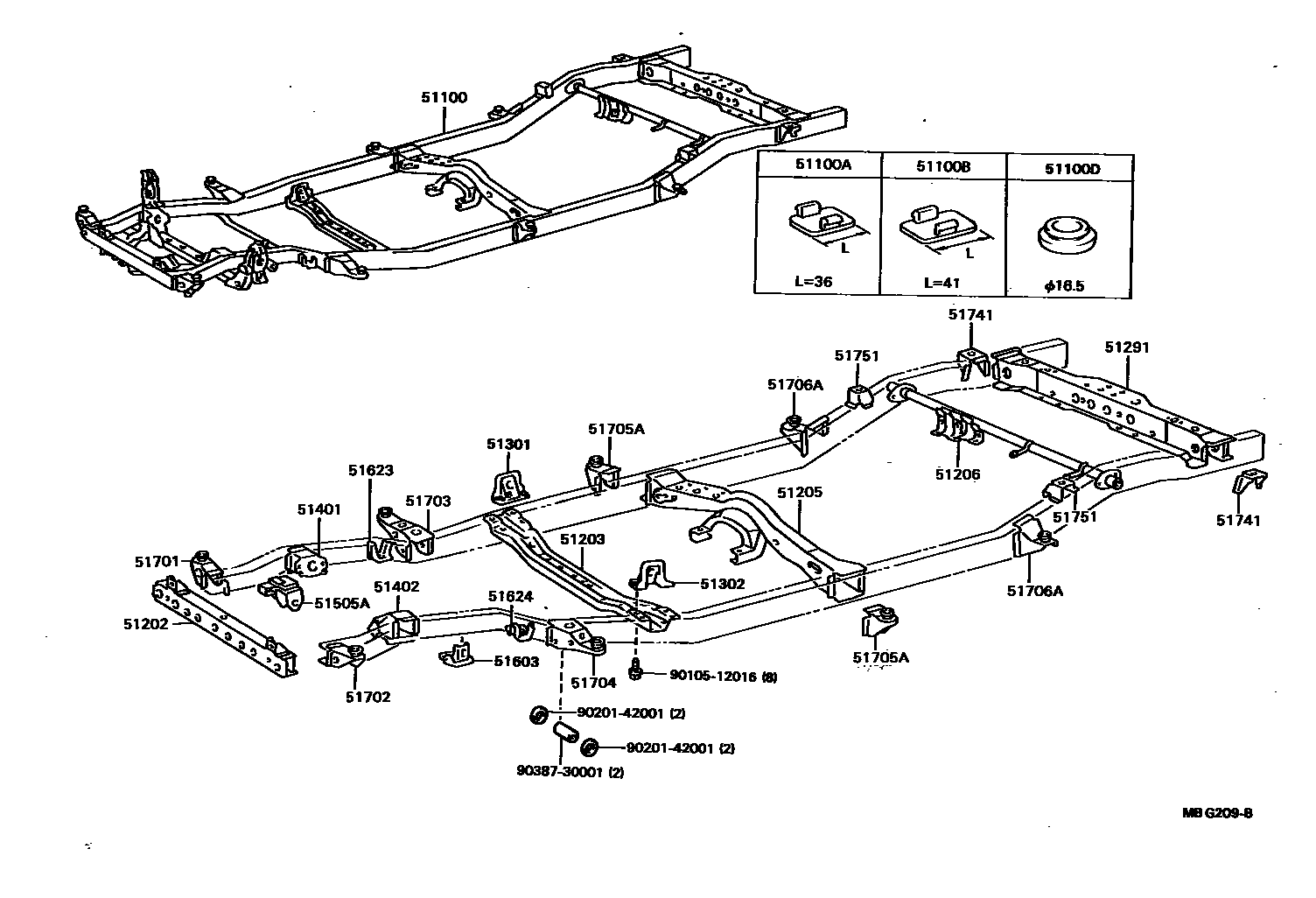 Toyota HILUX 车架 EPC diagram — MBG209B