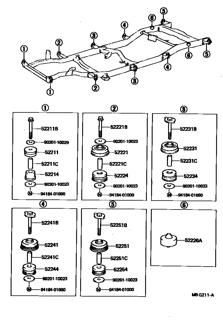 Toyota HILUX 驾驶室悬置和车身悬置 EPC diagram — MBG211A
