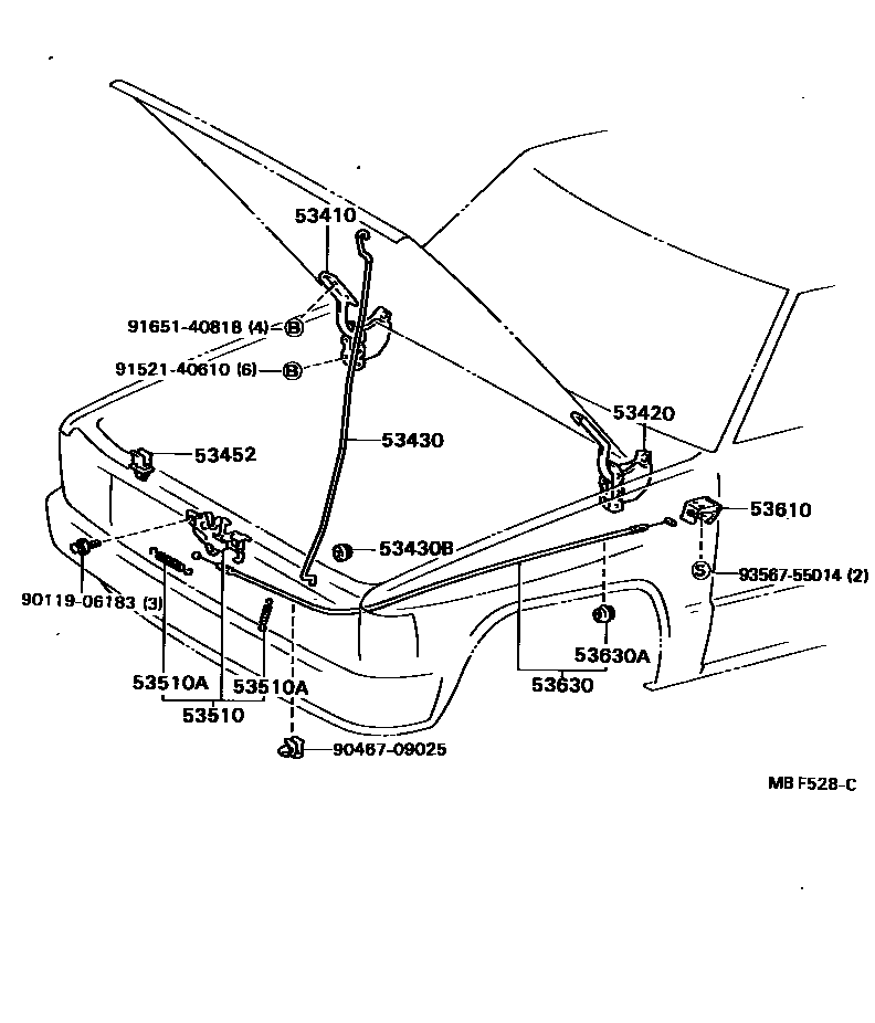 Toyota HILUX 发动机盖锁和铰链 EPC diagram — MBF528C