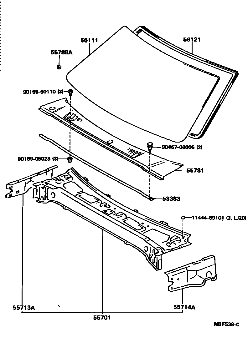 Toyota HILUX 前围板和挡风玻璃 EPC diagram — MBF538C