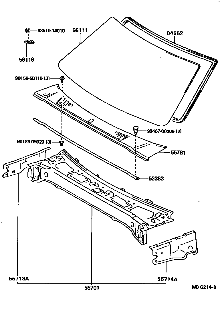 Toyota HILUX 前围板和挡风玻璃 EPC diagram — MBG214B