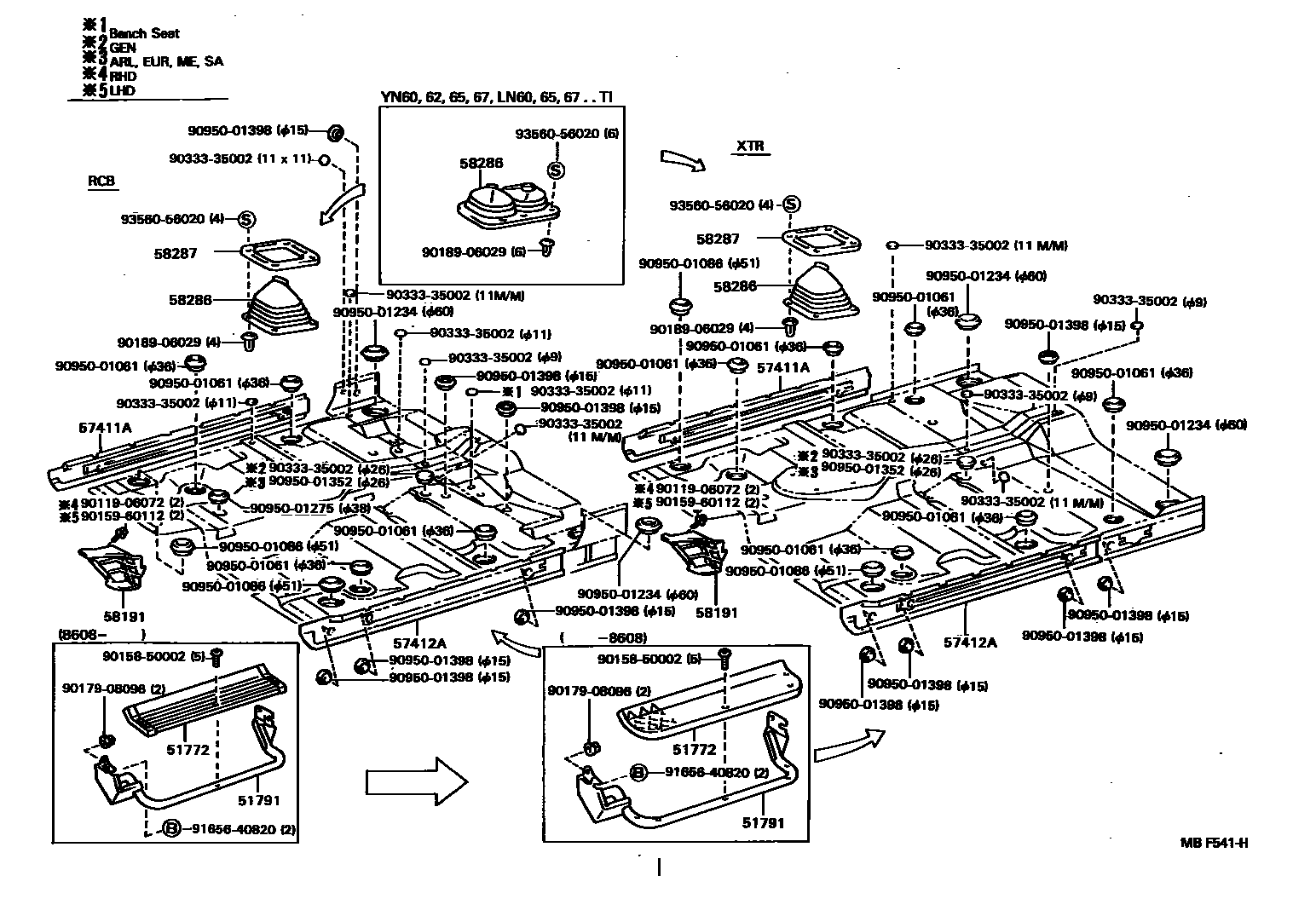 Toyota HILUX 前地板和前地板梁 EPC diagram — MBF541H