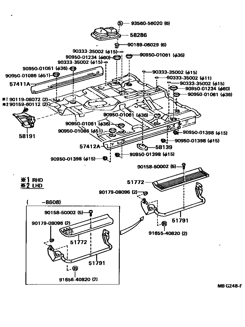 Toyota HILUX 前地板和前地板梁 EPC diagram — MBG248F
