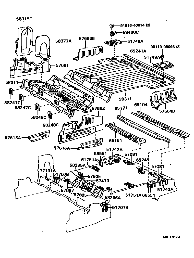 Toyota HILUX 后地板和后地板梁 EPC diagram — MBJ787E