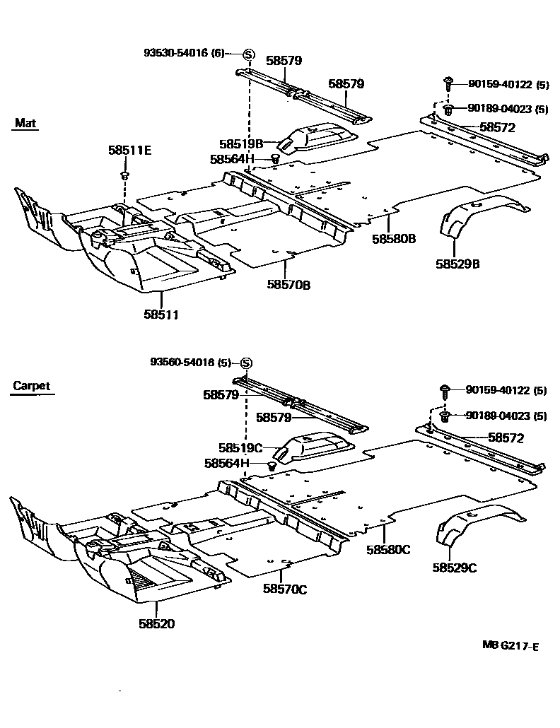 Toyota HILUX 地板垫和消声垫 EPC diagram — MBG217E