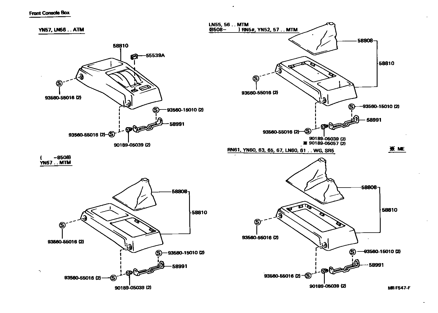 Toyota HILUX 中央扶手箱和支架 EPC diagram — MBF547F