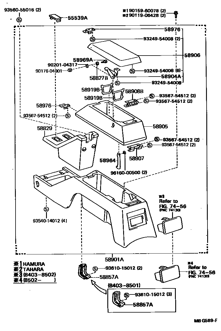 Toyota HILUX 中央扶手箱和支架 EPC diagram — MBG589F