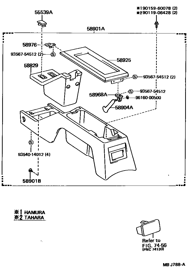 Toyota HILUX 中央扶手箱和支架 EPC diagram — MBJ788A