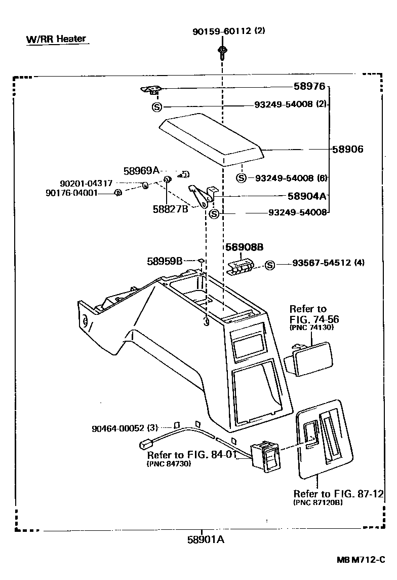 Toyota HILUX 中央扶手箱和支架 EPC diagram — MBM712C