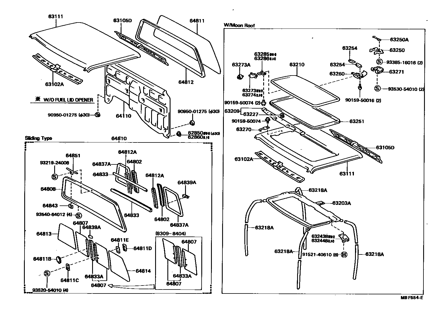 Toyota HILUX 天窗板和背板 EPC diagram — MBF554E