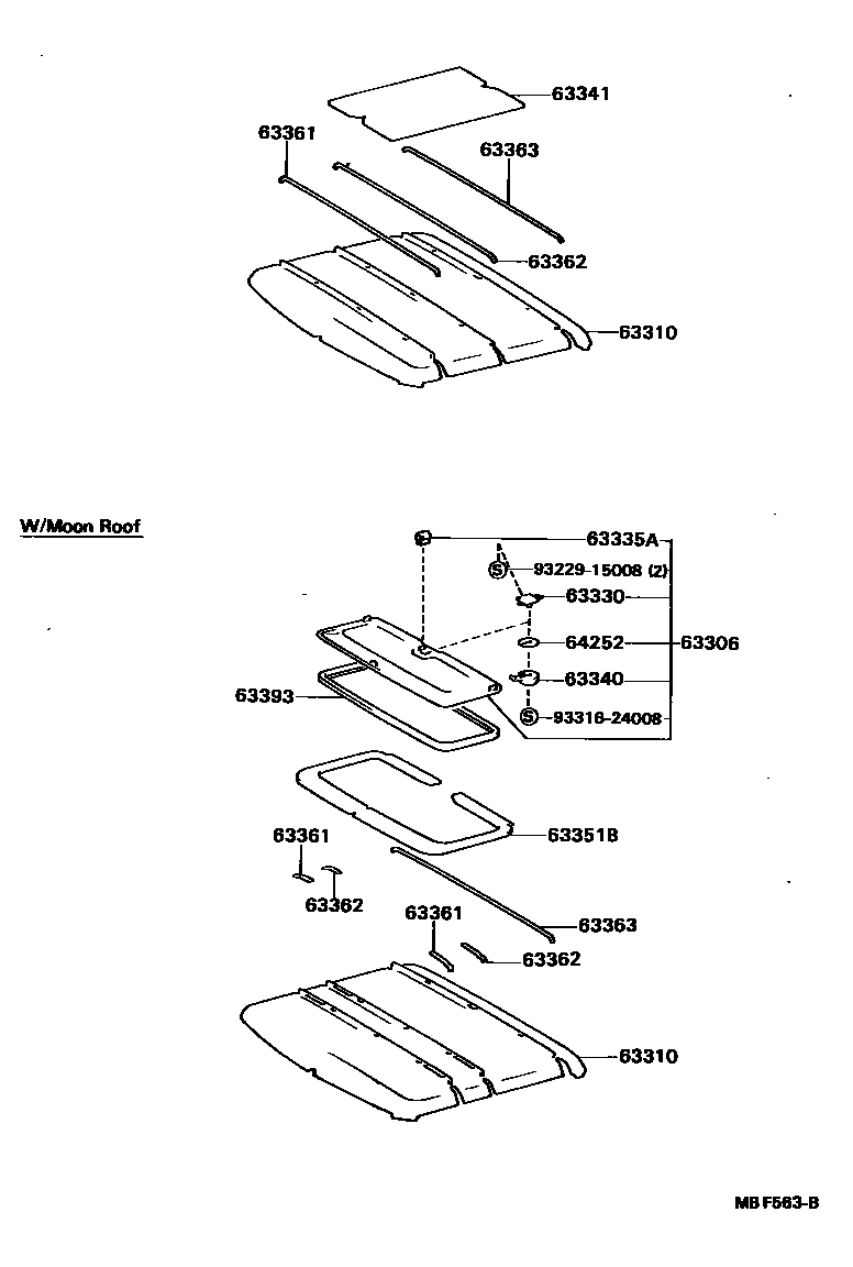 Toyota HILUX 车顶内衬和消声垫 EPC diagram — MBF563B