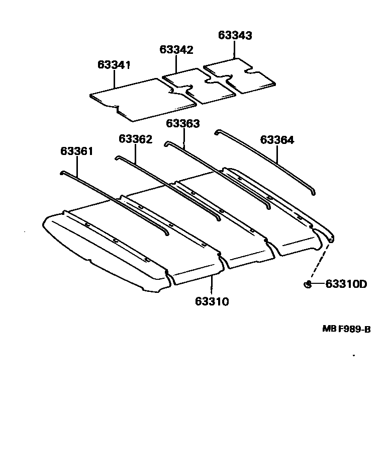 Toyota HILUX 车顶内衬和消声垫 EPC diagram — MBF989B