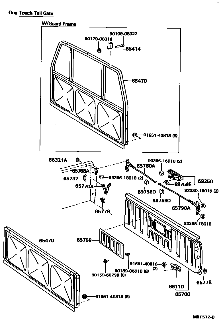 Toyota HILUX 后车身防护架和背门 EPC diagram — MBF572D