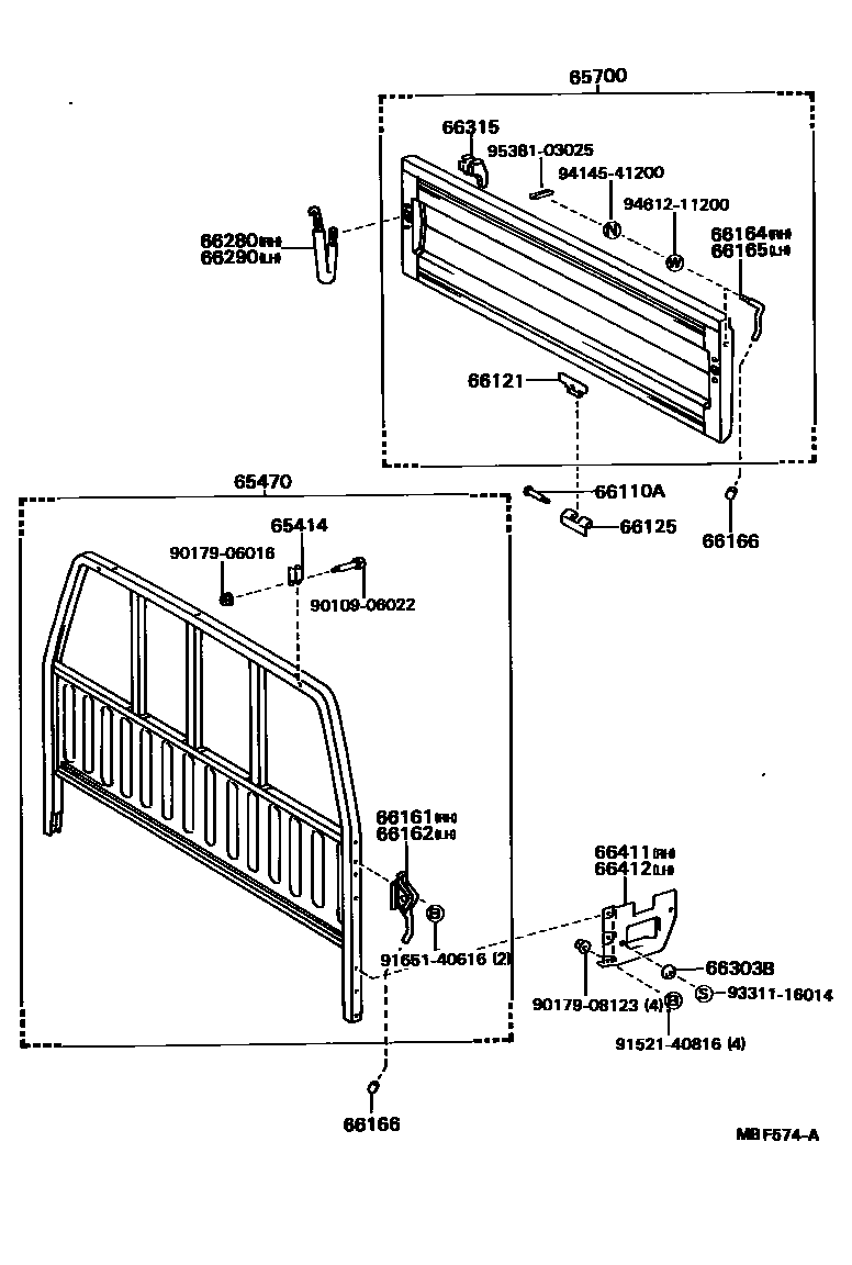 Toyota HILUX 后车身防护架和背门 EPC diagram — MBF574A