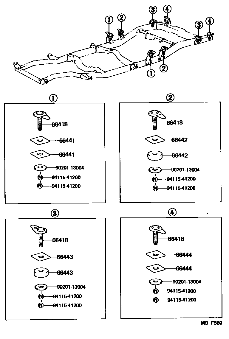 Toyota HILUX 后车身悬置 EPC diagram — MBF580