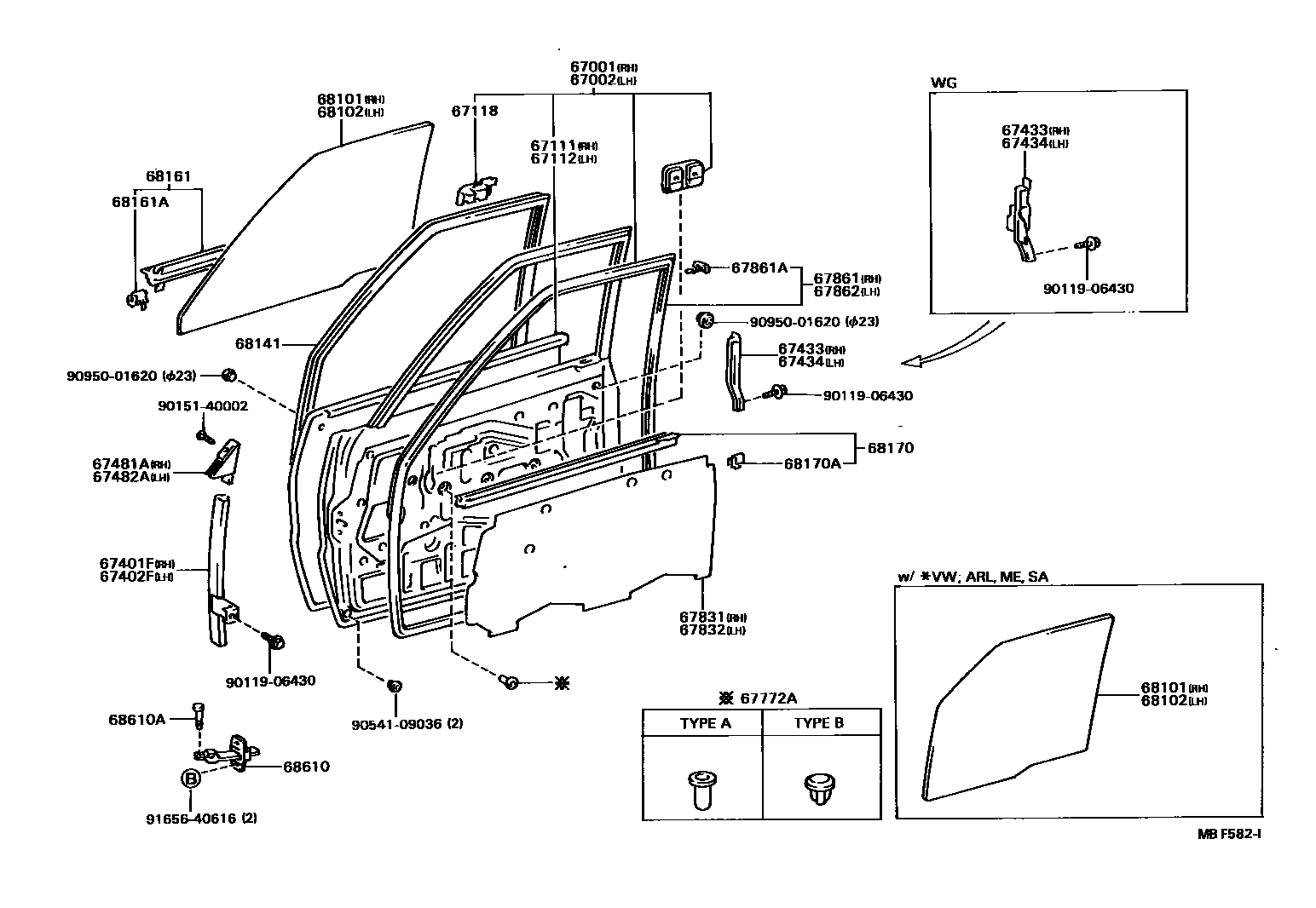 Toyota HILUX 前门板和前门玻璃 EPC diagram — MBF582I
