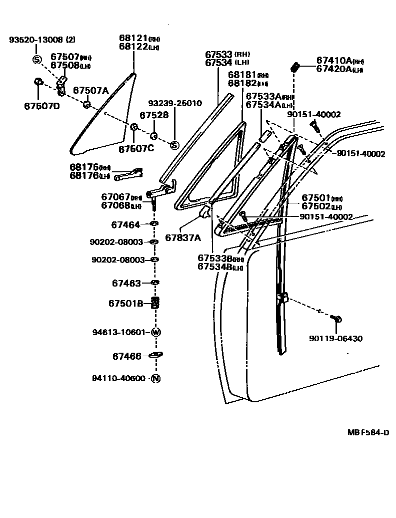 Toyota HILUX 前门通风车窗 EPC diagram — MBF584D