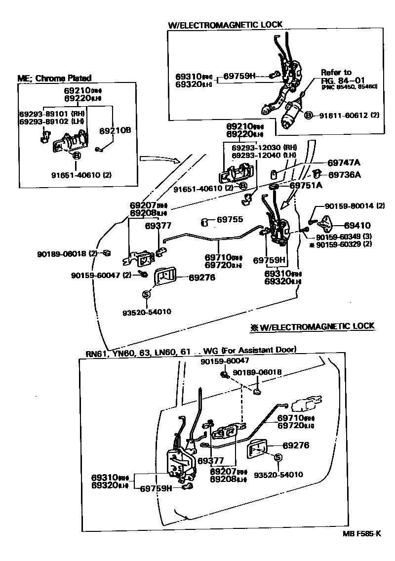 Toyota HILUX 前门锁和车门把手 EPC diagram — MBF585K