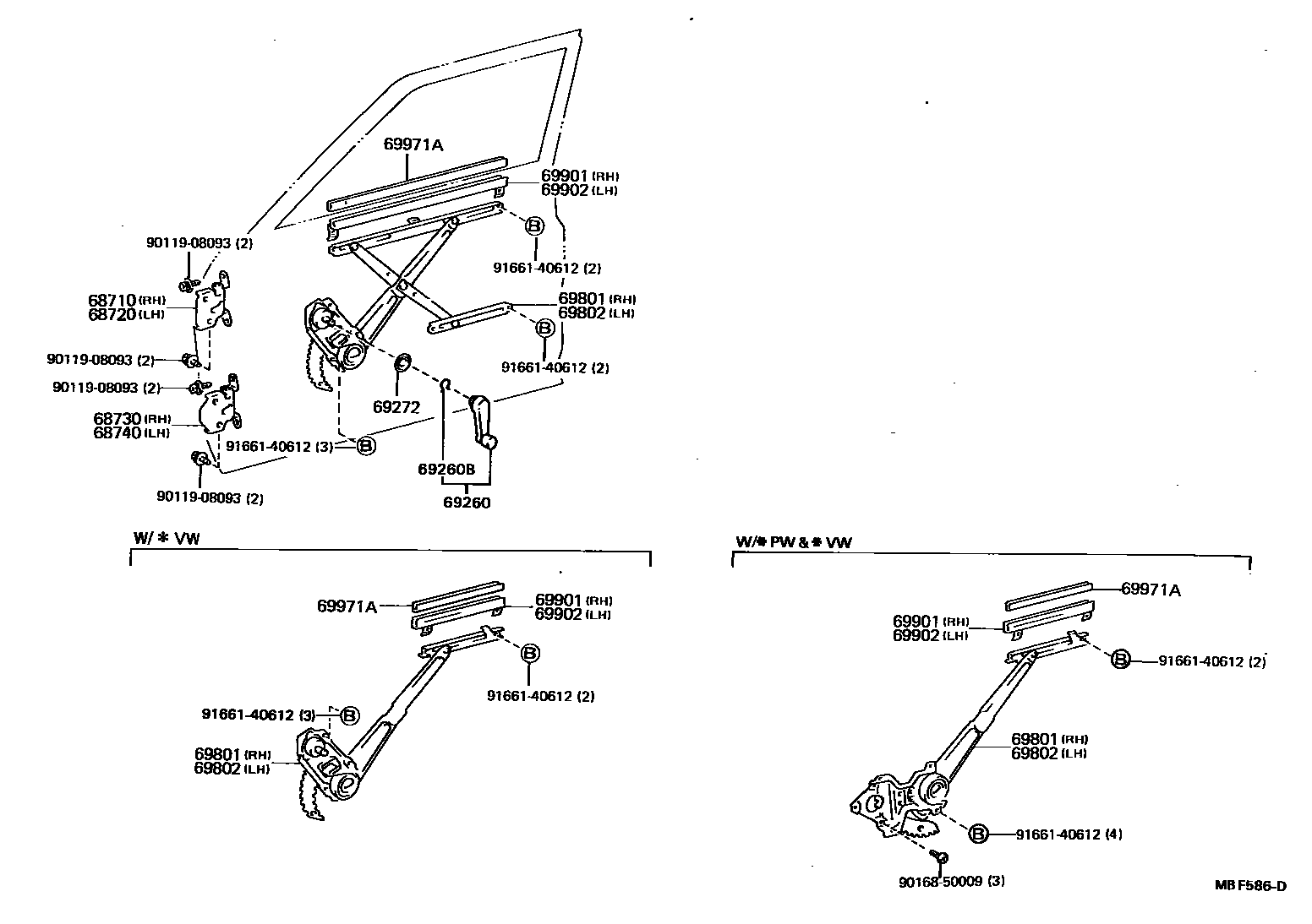 Toyota HILUX 前门车窗升降器和合页 EPC diagram — MBF586D