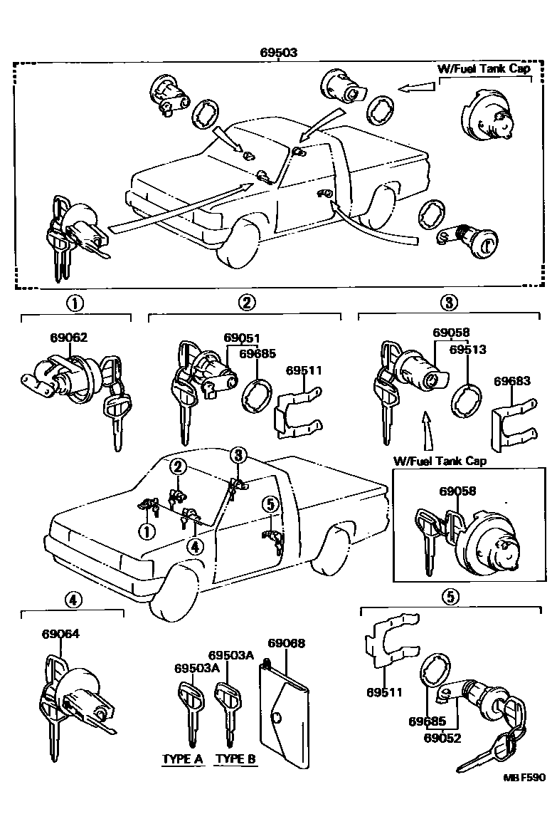 Toyota HILUX 锁芯组件 EPC diagram — MBF590