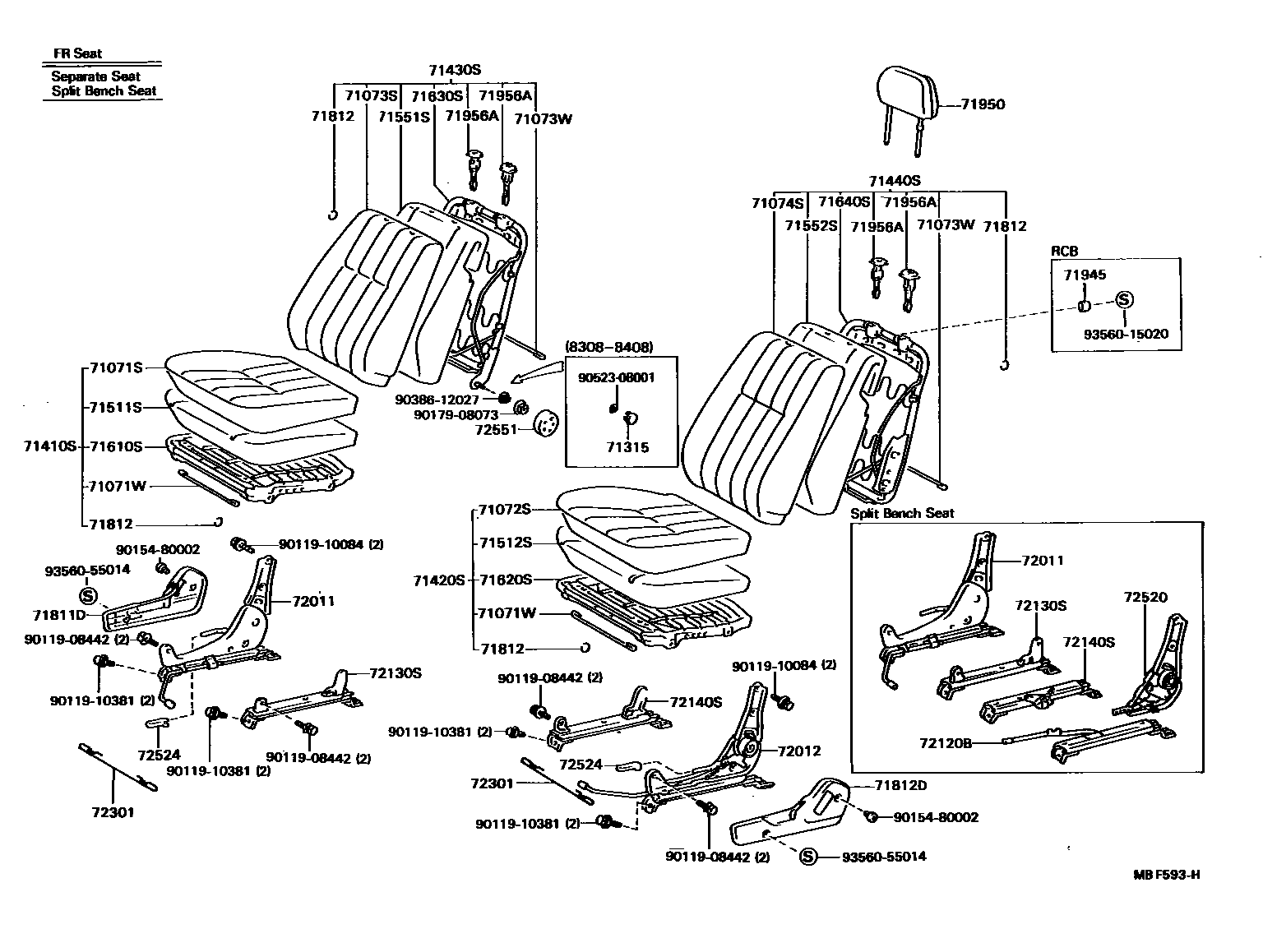 Toyota HILUX 座椅和座椅滑轨 EPC diagram — MBF593H