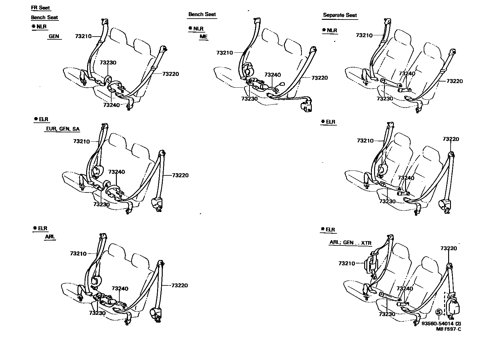 Toyota HILUX seat belt EPC diagram — MBF597C