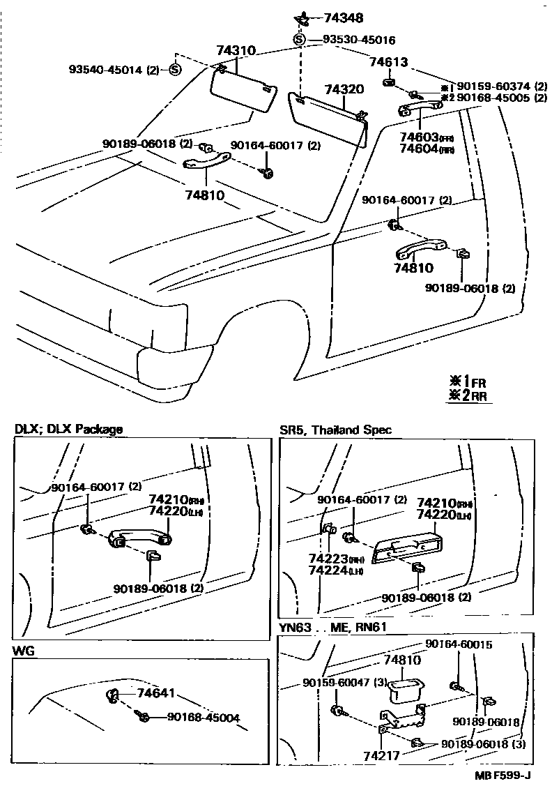 Toyota HILUX 扶手和遮阳板 EPC diagram — MBF599J