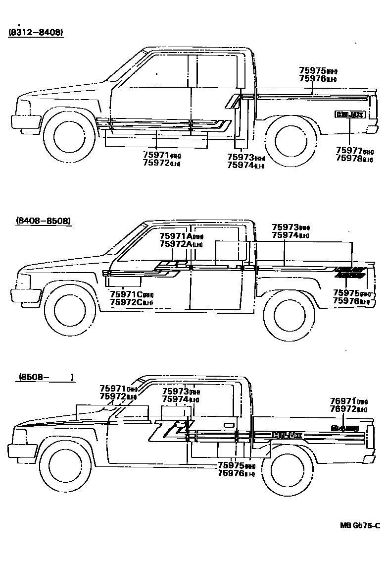 Toyota HILUX 车身镶条 EPC diagram — MBG575C