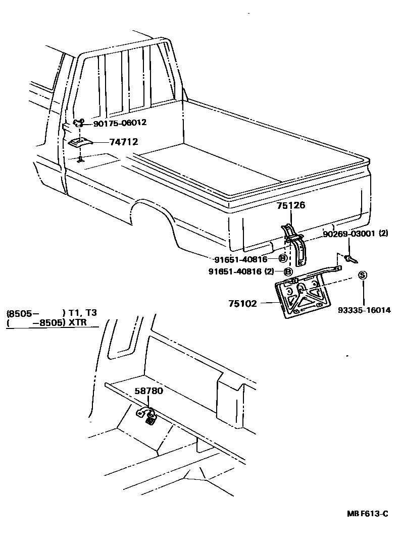 Toyota HILUX 工具箱和牌照支架 EPC diagram — MBF613C