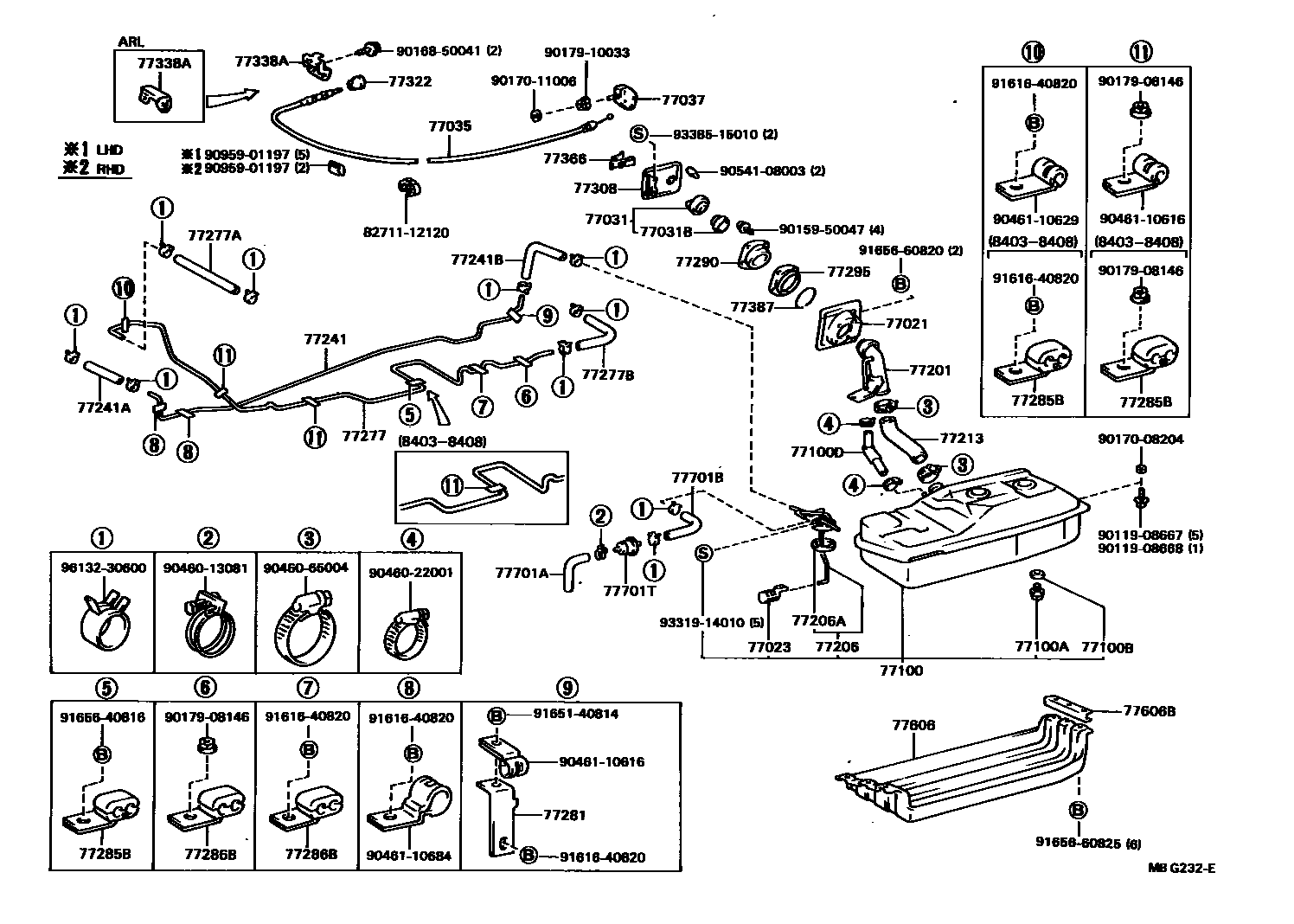 Toyota HILUX 燃油箱和燃油管 EPC diagram — MBG232E