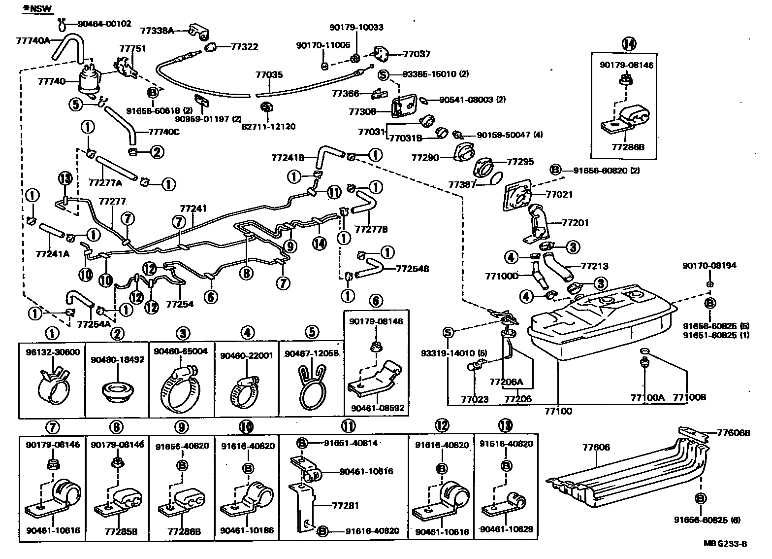 Toyota HILUX 燃油箱和燃油管 EPC diagram — MBG233B