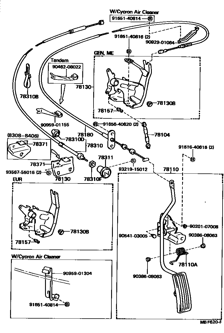 Toyota HILUX accelerator pedal connecting rod EPC diagram — MBF620F