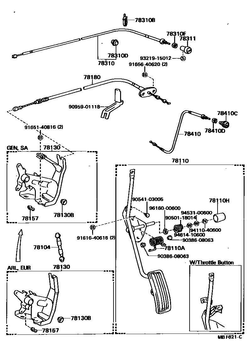 Toyota HILUX accelerator pedal connecting rod EPC diagram — MBF621C