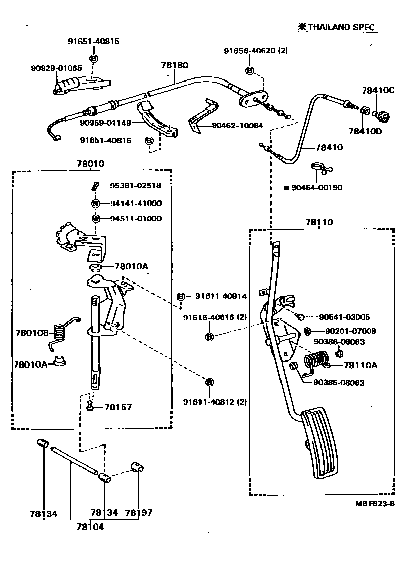 Toyota HILUX accelerator pedal connecting rod EPC diagram — MBF623B