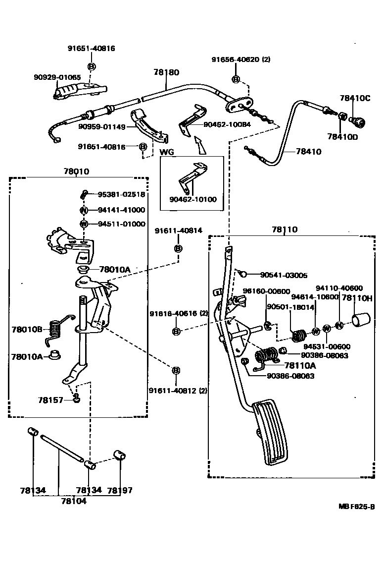 Toyota HILUX accelerator pedal connecting rod EPC diagram — MBF625B