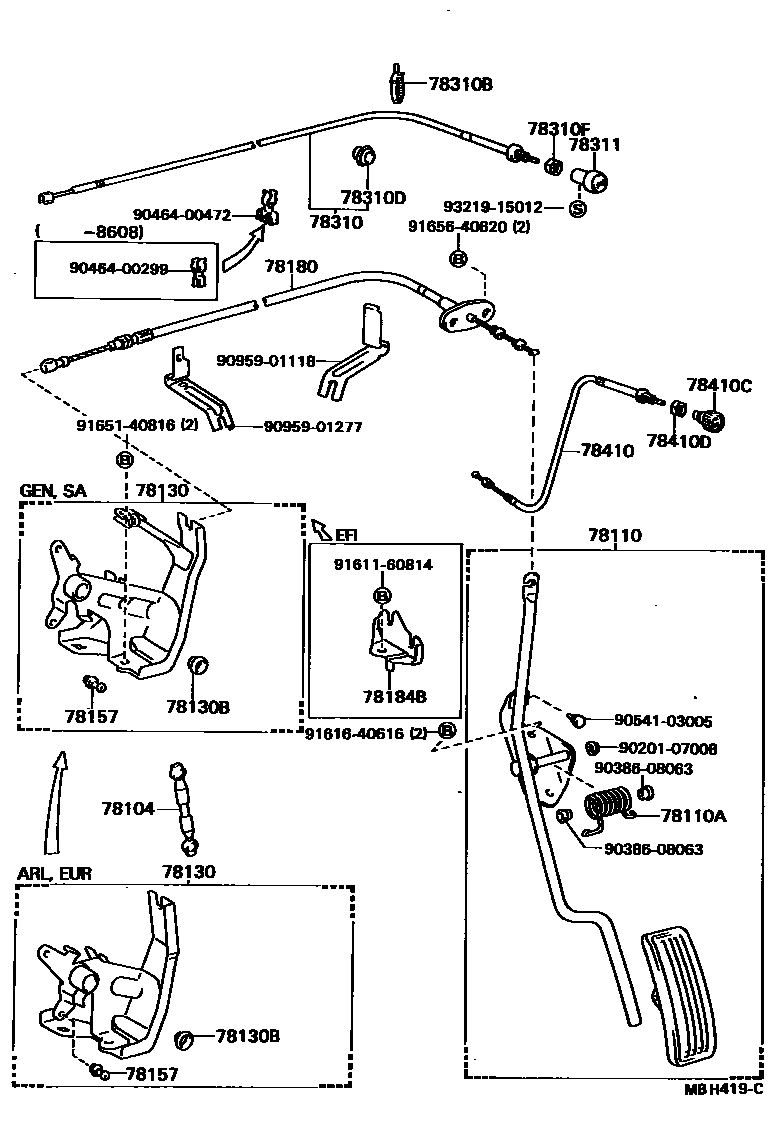 Toyota HILUX accelerator pedal connecting rod EPC diagram — MBH419C