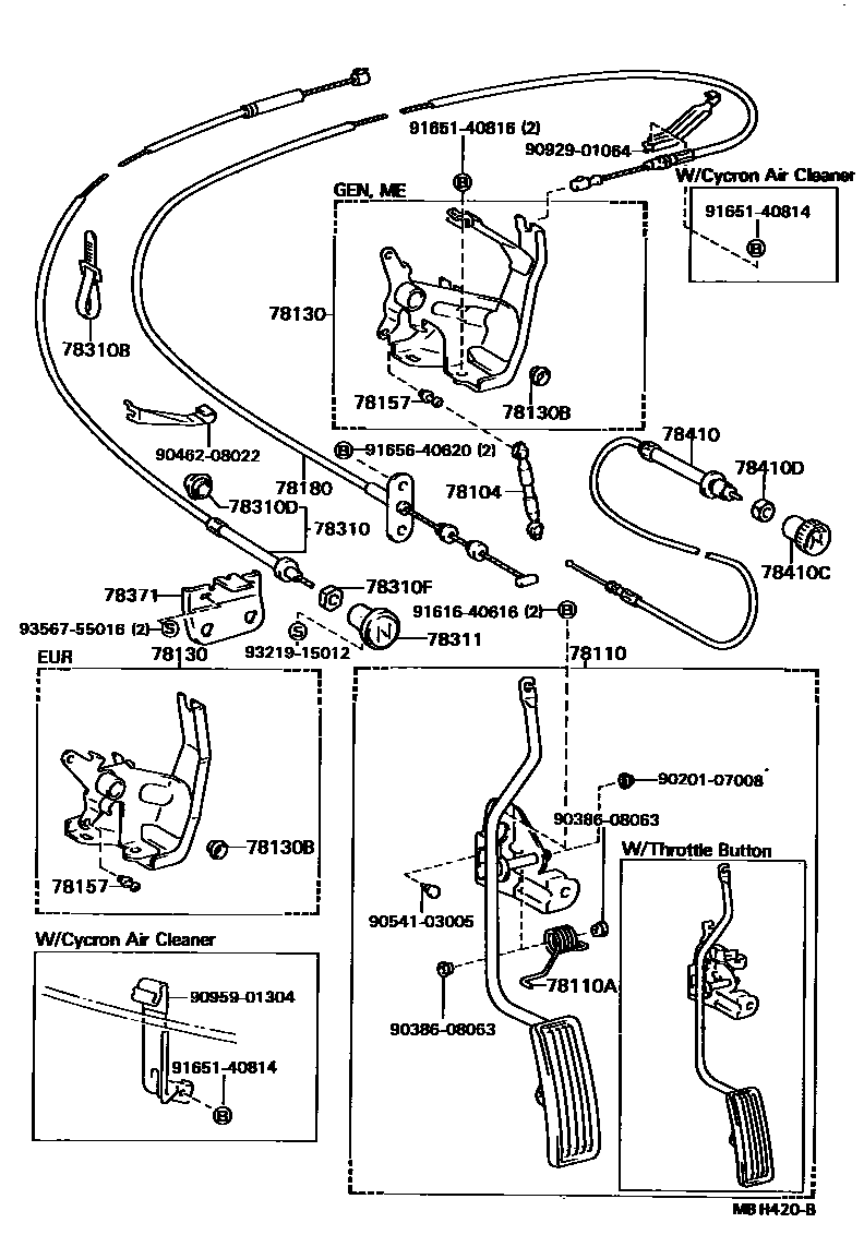 Toyota HILUX accelerator pedal connecting rod EPC diagram — MBH420B