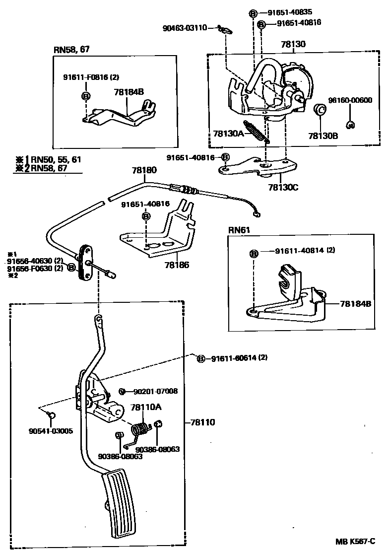 Toyota HILUX accelerator pedal connecting rod EPC diagram — MBK567C