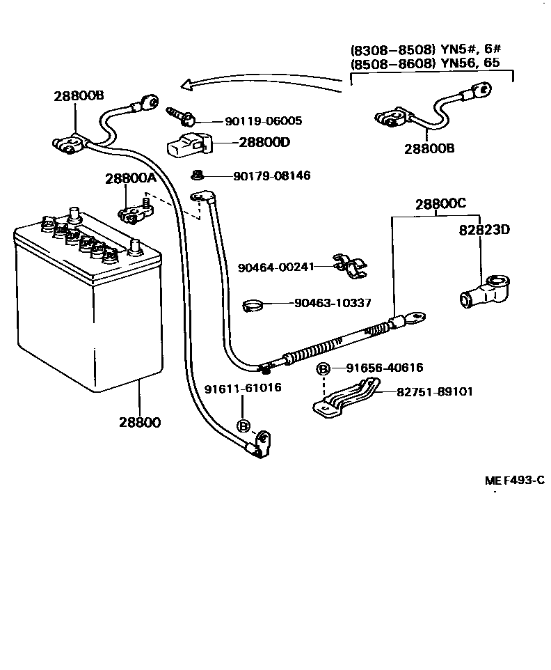 Toyota HILUX 蓄电池和蓄电池电缆 EPC diagram — MEF493C