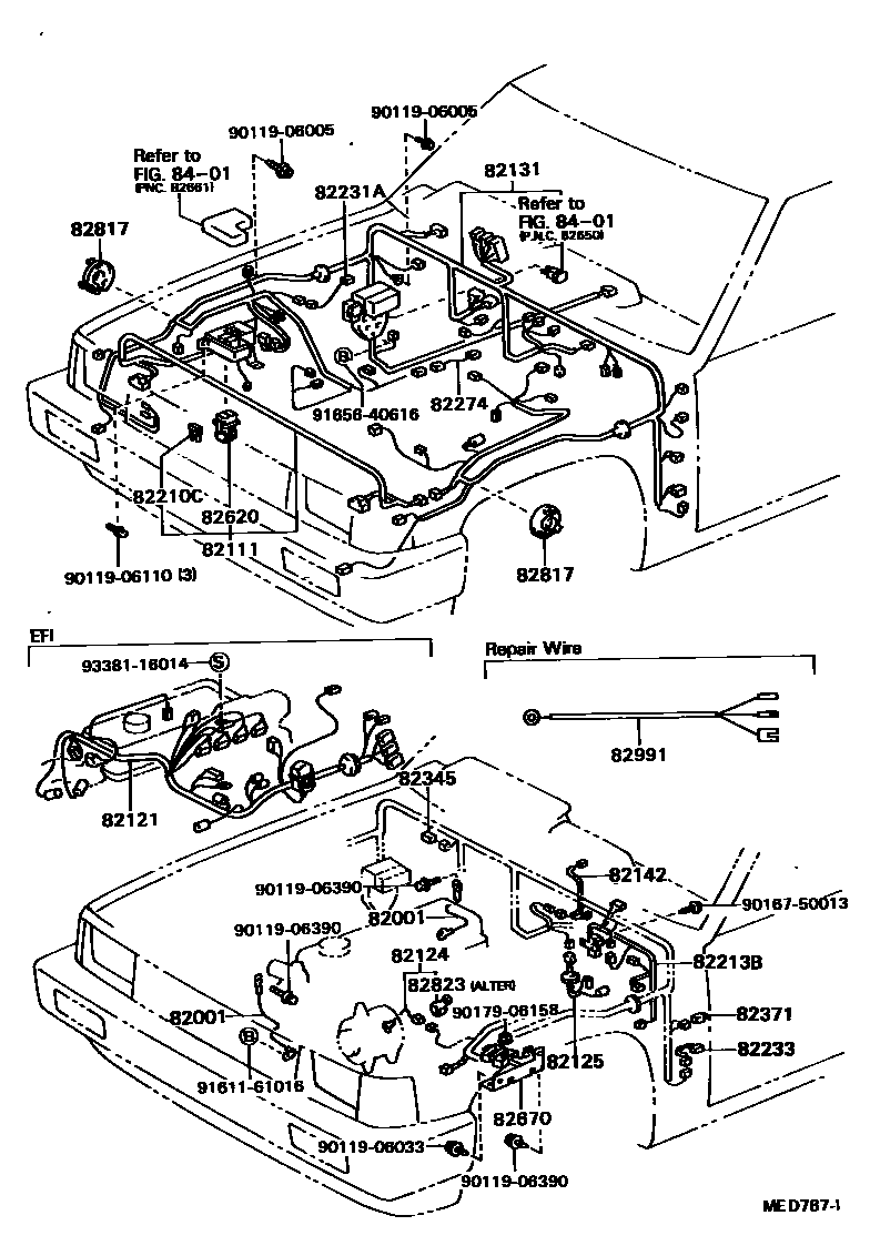 Toyota HILUX 线束和卡夹 EPC diagram — MED787I