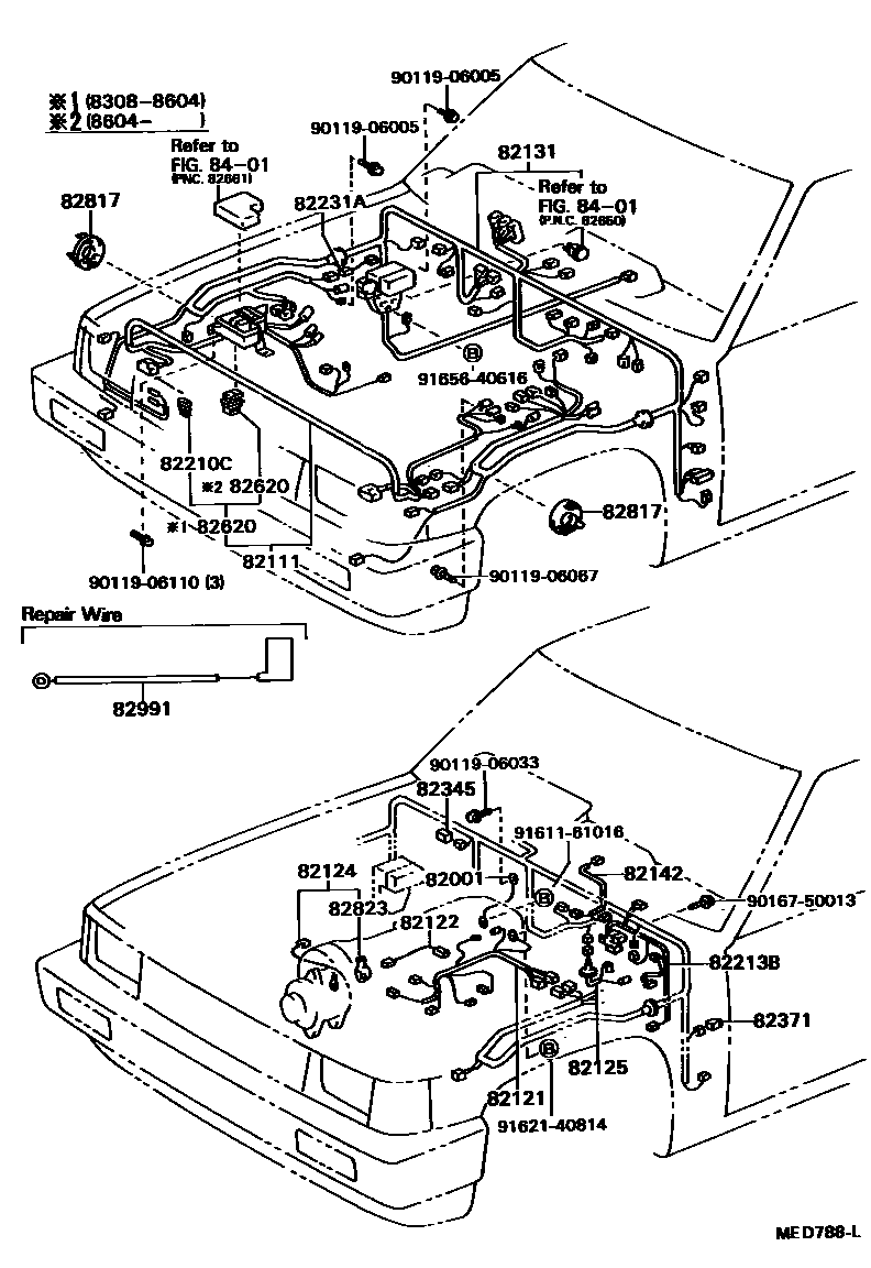 Toyota HILUX 线束和卡夹 EPC diagram — MED788L
