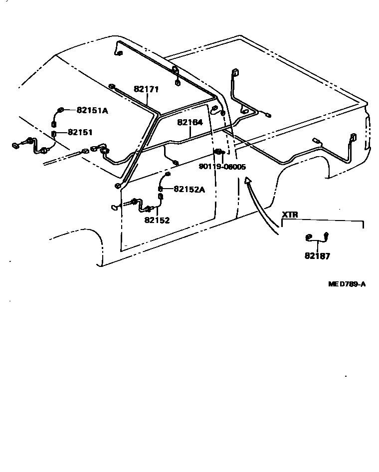 Toyota HILUX 线束和卡夹 EPC diagram — MED789A