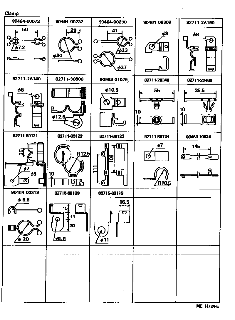 Toyota HILUX 线束和卡夹 EPC diagram — MEH724E