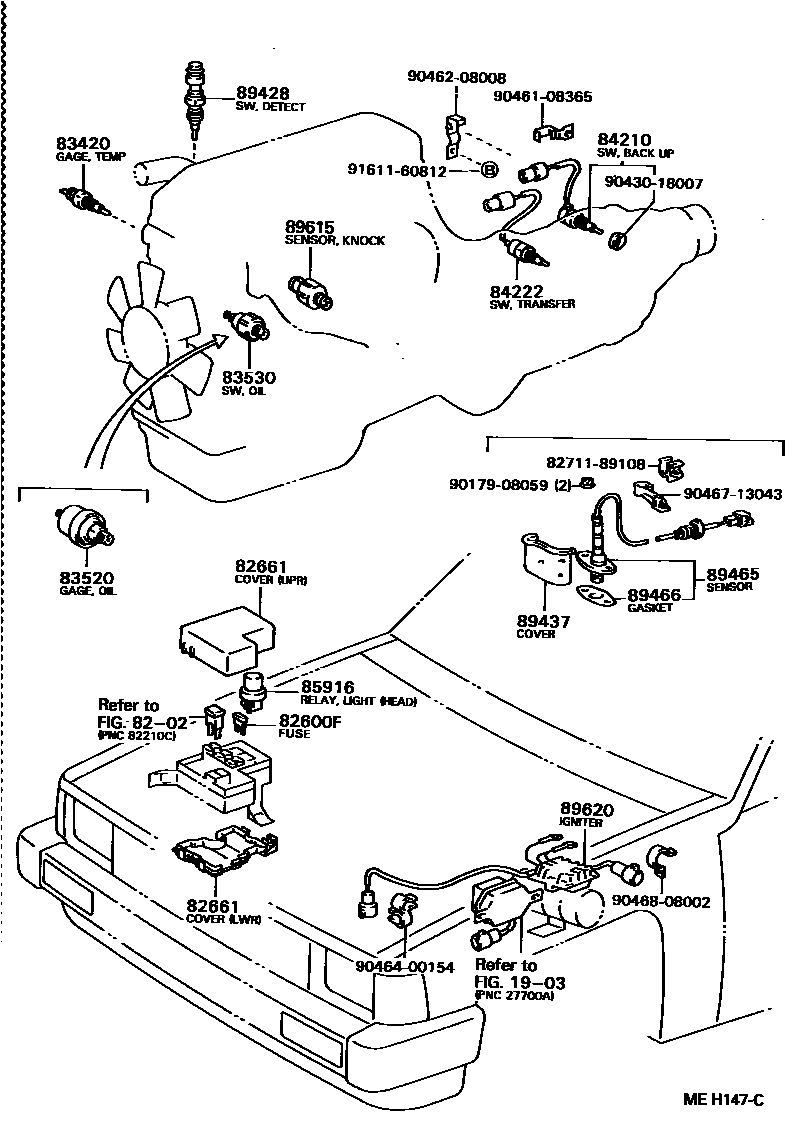 Toyota HILUX 开关和继电器和ECU EPC diagram — MEH147C