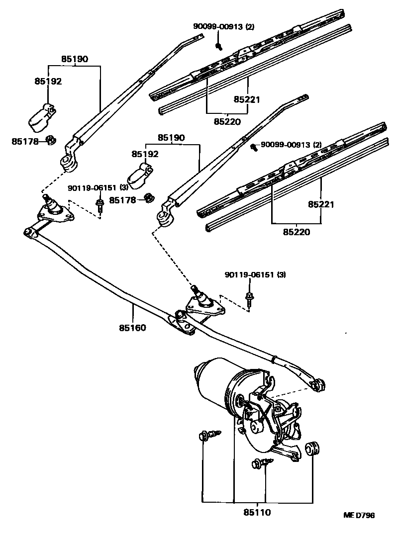 Toyota HILUX 挡风玻璃刮水器 EPC diagram — MED796