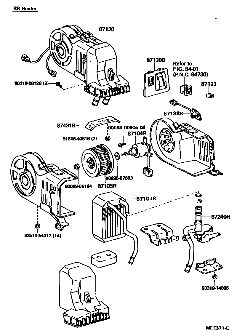 Toyota HILUX 暖风和空调系统 - 加热装置和鼓风机 EPC diagram — MEE371E